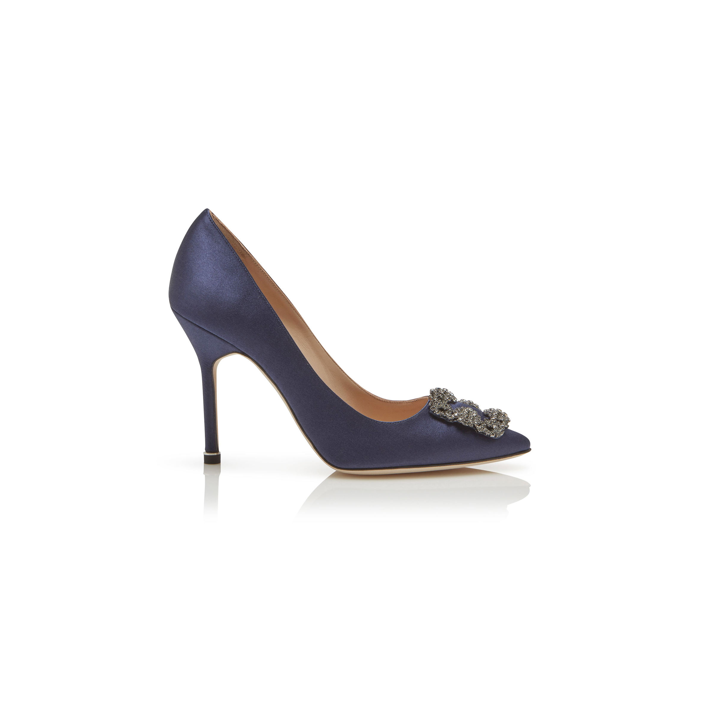 man010 B1ahn*k hangisi navy blue satin jewel buckle pumps 9xx-0664-0050